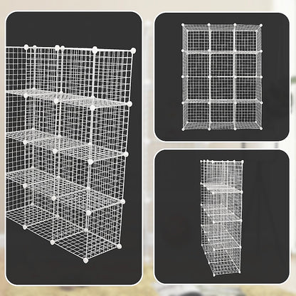 12 Cube Wire Grid Organiser Bookcase Storage Cabinet Wardrobe Closet White