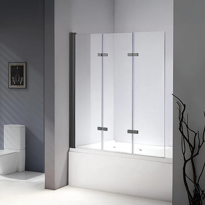3 Fold Black Folding Bath Shower Screen Door Panel 1300mm x 1400mm