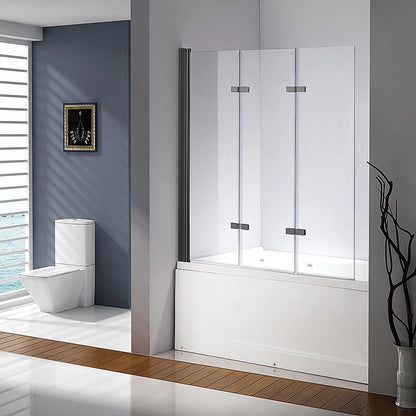 3 Fold Black Folding Bath Shower Screen Door Panel 1300mm x 1400mm