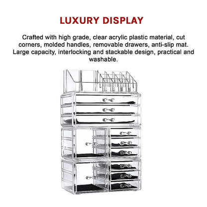 11 Drawers Clear Acrylic Tower Organiser Cosmetic jewellery Luxury Storage Cabinet