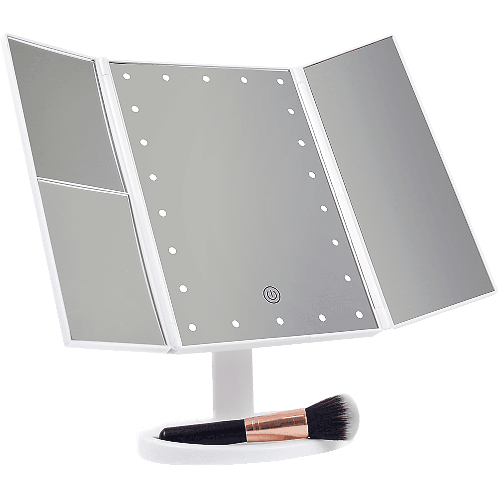 Makeup Mirror With LED Light Standing Mirror Magnifying Tri-Fold Touch