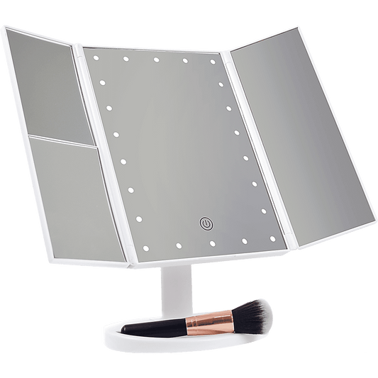 Makeup Mirror With LED Light Standing Mirror Magnifying Tri-Fold Touch