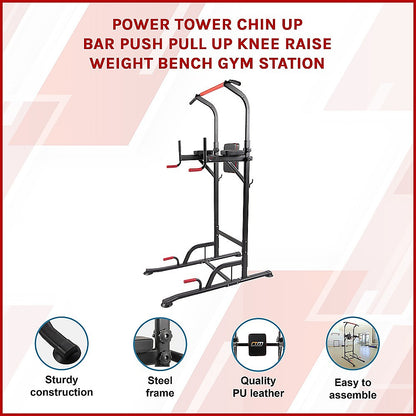 Power Tower Chin Up Bar Push Pull Up Knee Raise Weight Bench Gym Station