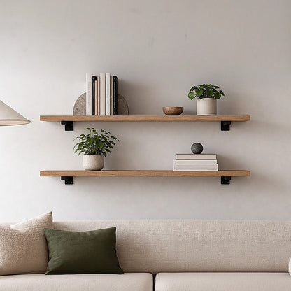 20cm Floating Shelf Brackets Industrial Metal Shelving Supports 4-Pack - Black