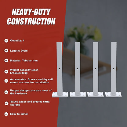 20cm Floating Shelf Brackets Industrial Metal Shelving Supports 4-Pack - White