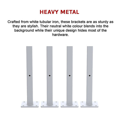 20cm Floating Shelf Brackets Industrial Metal Shelving Supports 4-Pack - White
