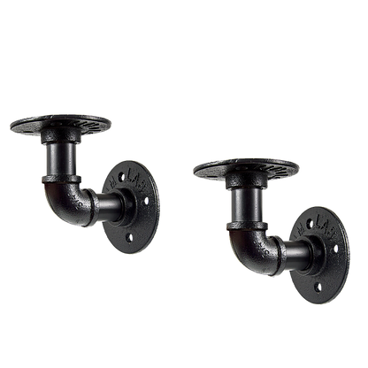 Industrial Black Iron Pipe Bracket Wall Mounted Floating Shelf - Set of 2
