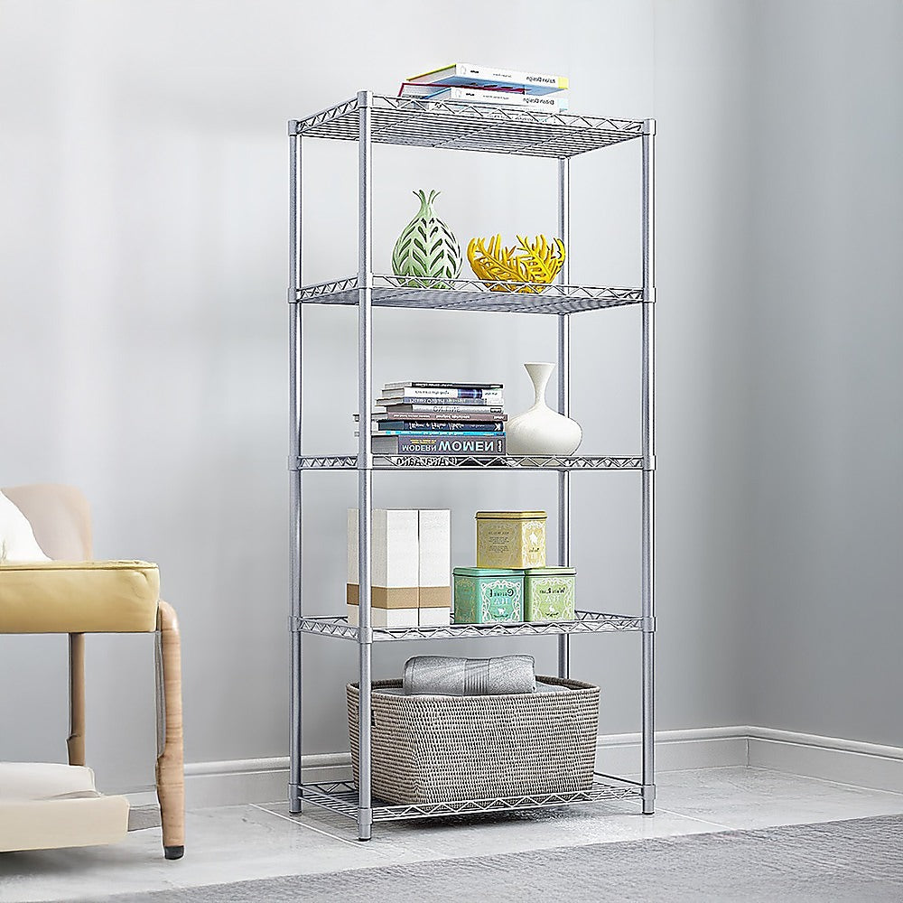 5 Tier Silver Metal Storage Rack Shelving Wire Shelf
