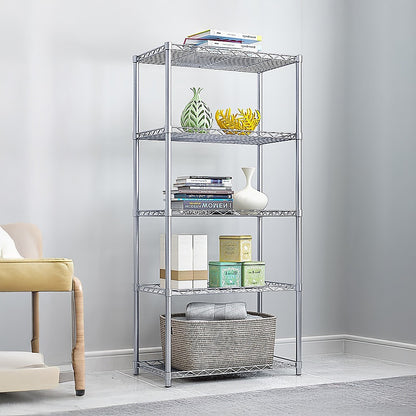 5 Tier Silver Metal Storage Rack Shelving Wire Shelf