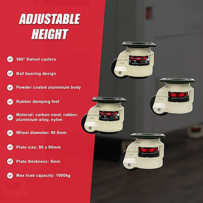 Leveling Casters Swivel Workbench Adjustable Wheel 1000KG Retractable 4PCS