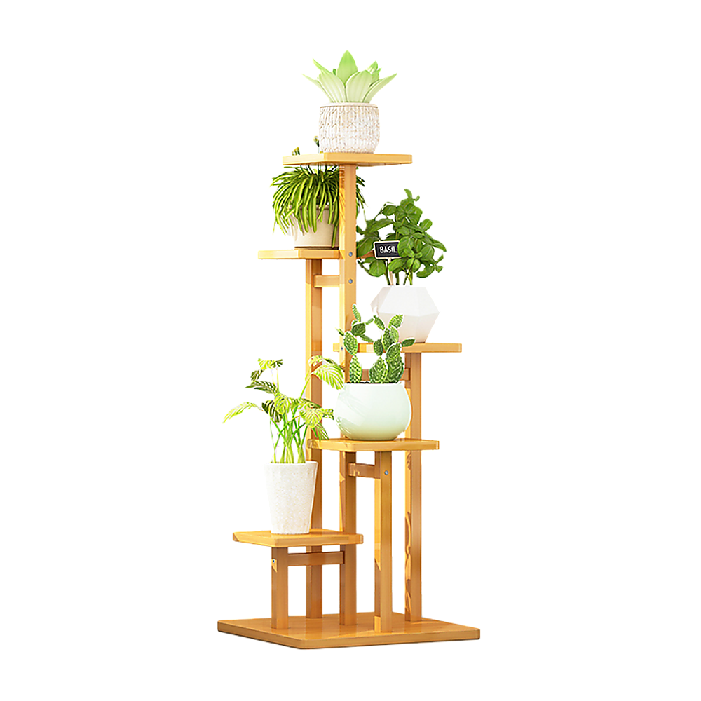 5 Tiers Vertical Bamboo Plant Stand Staged Flower Shelf Rack Outdoor Garden
