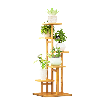 5 Tiers Vertical Bamboo Plant Stand Staged Flower Shelf Rack Outdoor Garden