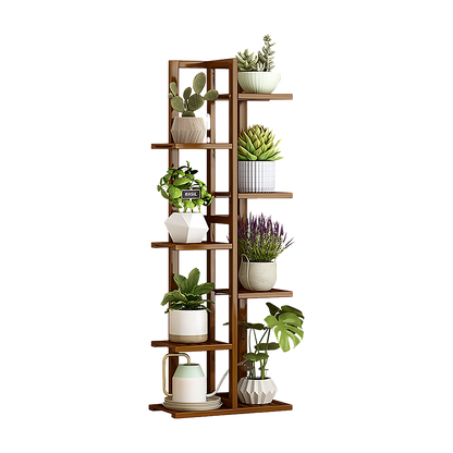 6 Tiers Vertical Bamboo Plant Stand Staged Flower Shelf Rack Outdoor Garden