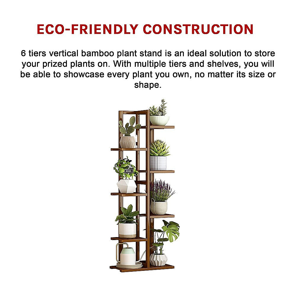6 Tiers Vertical Bamboo Plant Stand Staged Flower Shelf Rack Outdoor Garden