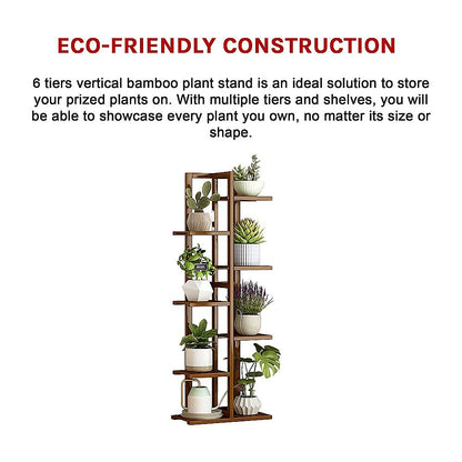 6 Tiers Vertical Bamboo Plant Stand Staged Flower Shelf Rack Outdoor Garden