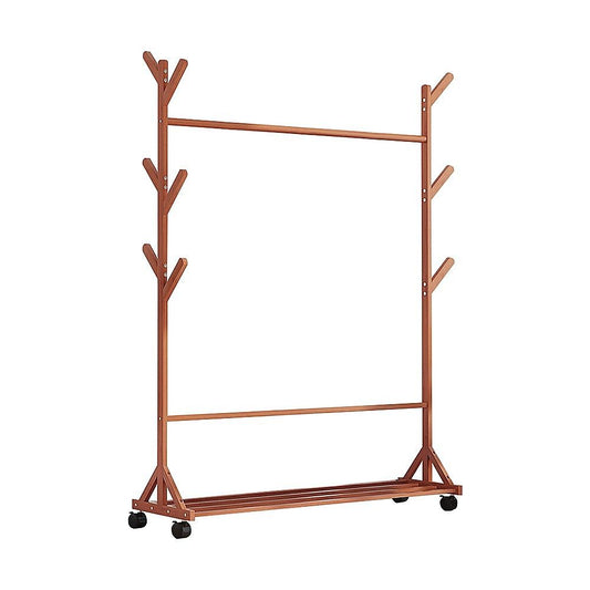 Portable Clothes Rack Coat Garment Stand Bamboo Rail Hanger Airer Closet
