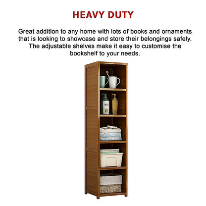 Bamboo 5-Shelf Bookcase – Tall Display Storage Rack Stand for Living Room, Bedroom, Office or Home Organisation