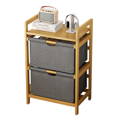 Bamboo Shelf with Storage Hamper – Wooden Organiser with 2 Removable Laundry Bags