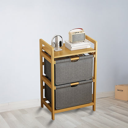 Bamboo Shelf with Storage Hamper – Wooden Organiser with 2 Removable Laundry Bags