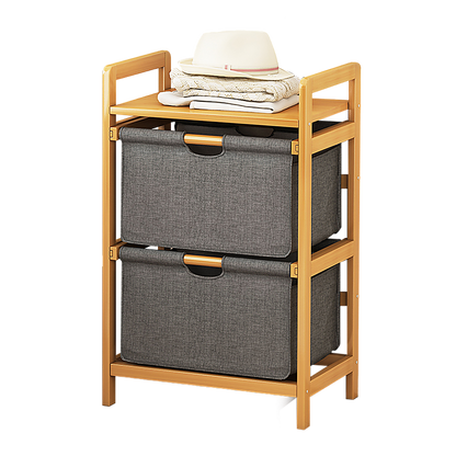 Bamboo Shelf with Storage Hamper – Wooden Organiser with 2 Removable Laundry Bags