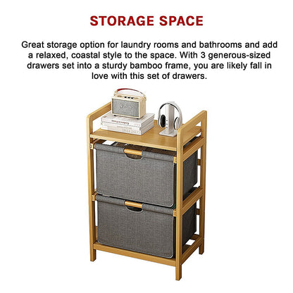 Bamboo Shelf with Storage Hamper – Wooden Organiser with 2 Removable Laundry Bags