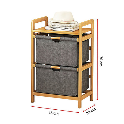 Bamboo Shelf with Storage Hamper – Wooden Organiser with 2 Removable Laundry Bags