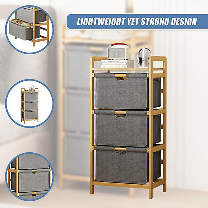 Bamboo Shelf with Storage Hamper – Wooden Organiser with 3 Removable Laundry Bags