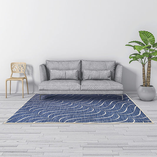 200x300cm Large Floor Blue Wave Lines Rug – Modern Area Carpet for Bedroom, Living Room, Lounge or Home Décor Mat