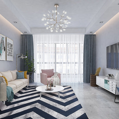 200x300cm Large Floor Blue Chevron Stripes Rug – Modern Area Carpet for Bedroom, Living Room, Lounge or Home Décor Mat