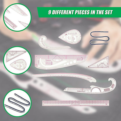 9pc French Curve Ruler Set DIY Sewing Pattern Measuring Tool for Dressmaker