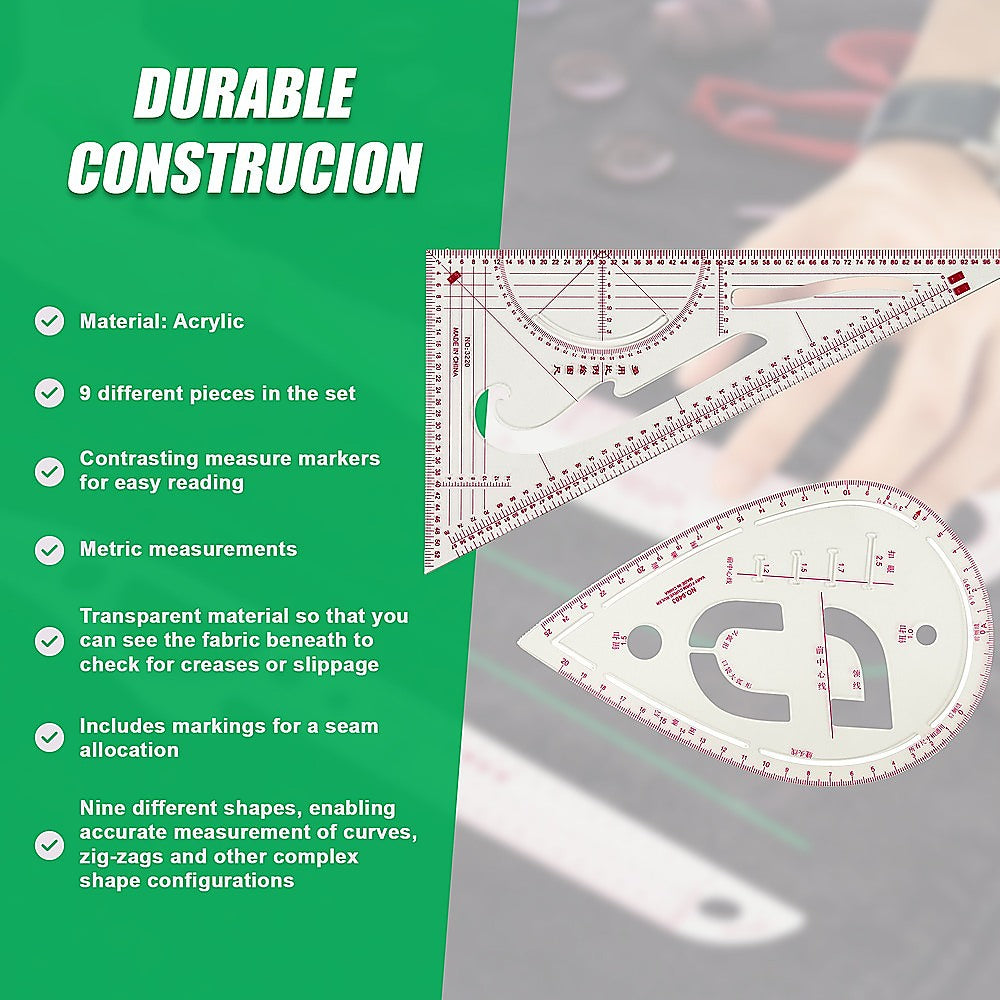 9pc French Curve Ruler Set DIY Sewing Pattern Measuring Tool for Dressmaker