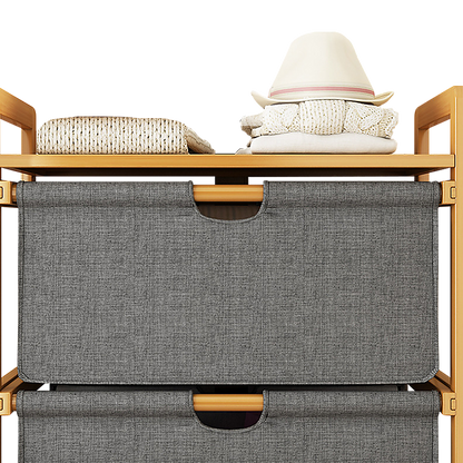 Bamboo Shelf with Storage Hamper – Wooden Organiser with Three-Set Rack Laundry Bags