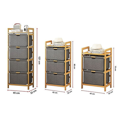 Bamboo Shelf with Storage Hamper – Wooden Organiser with Three-Set Rack Laundry Bags