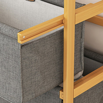 Bamboo Shelf with Storage Hamper – Wooden Organiser with Three-Set Rack Laundry Bags