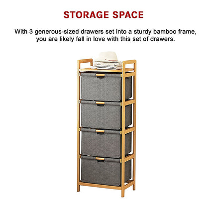 Bamboo Shelf with Storage Hamper – Wooden Organiser with Three-Set Rack Laundry Bags
