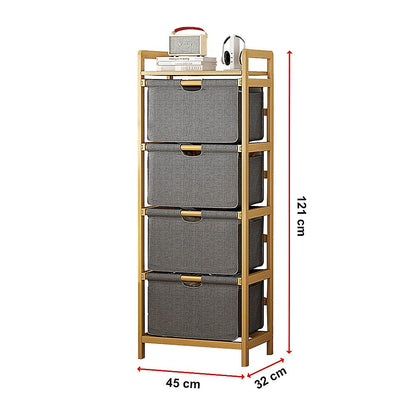 Bamboo Shelf with Storage Hamper – Wooden Organiser with Three-Set Rack Laundry Bags
