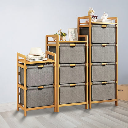 Bamboo Shelf with Storage Hamper - Wooden Bamboo Removable Bags