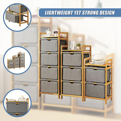 Bamboo Shelf with Storage Hamper - Wooden Bamboo Removable Bags