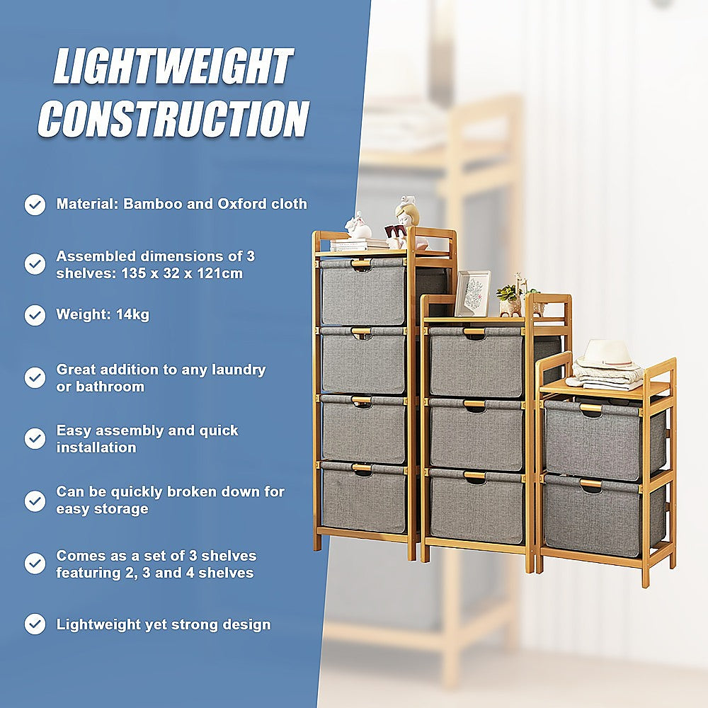 Bamboo Shelf with Storage Hamper - Wooden Bamboo Removable Bags