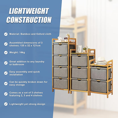 Bamboo Shelf with Storage Hamper - Wooden Bamboo Removable Bags