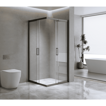 Adjustable 1000x1000mm Double Sliding Door Glass Shower Screen in Black