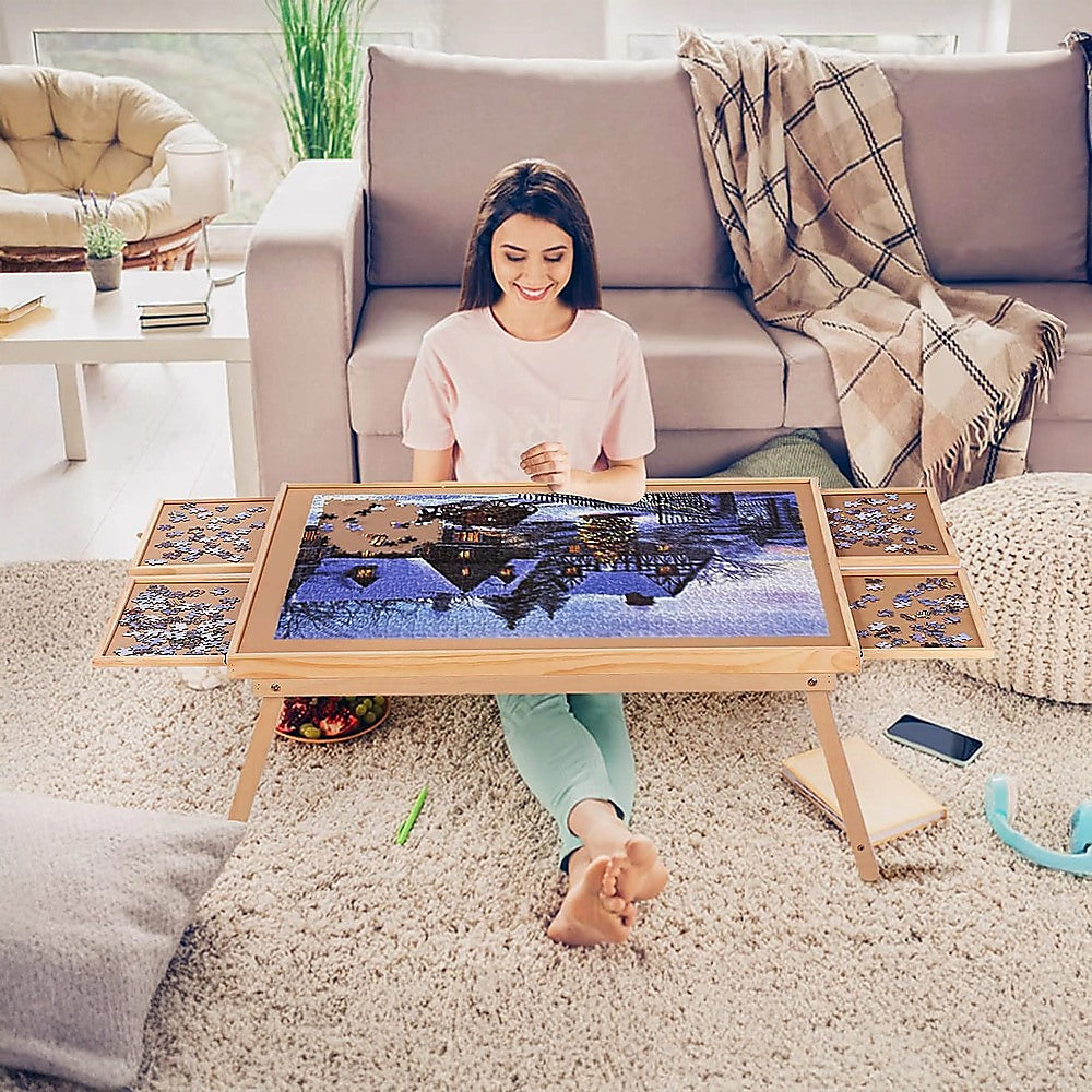 1500 Piece Puzzle Board, 70cm x 90cm Wooden Jigsaw Puzzle Table with Legs