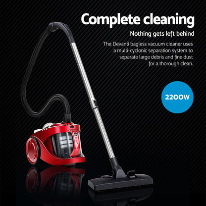 Devanti 2200W Bagless Vacuum Cleaner Red