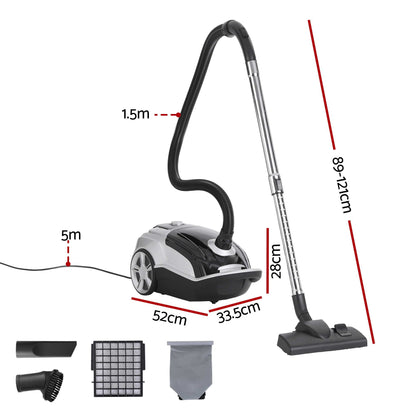 DEVANTI Bagged Vacuum Cleaner Powerful Suction for Carpet Wood Tile Floor