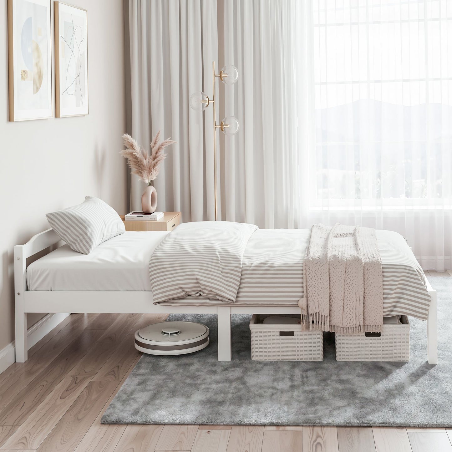 Artiss Bed Frame Double Size Wooden White LEXI