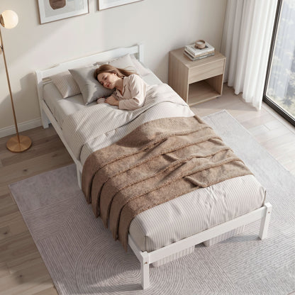 Artiss Bed Frame Single Size Wooden White LEXI