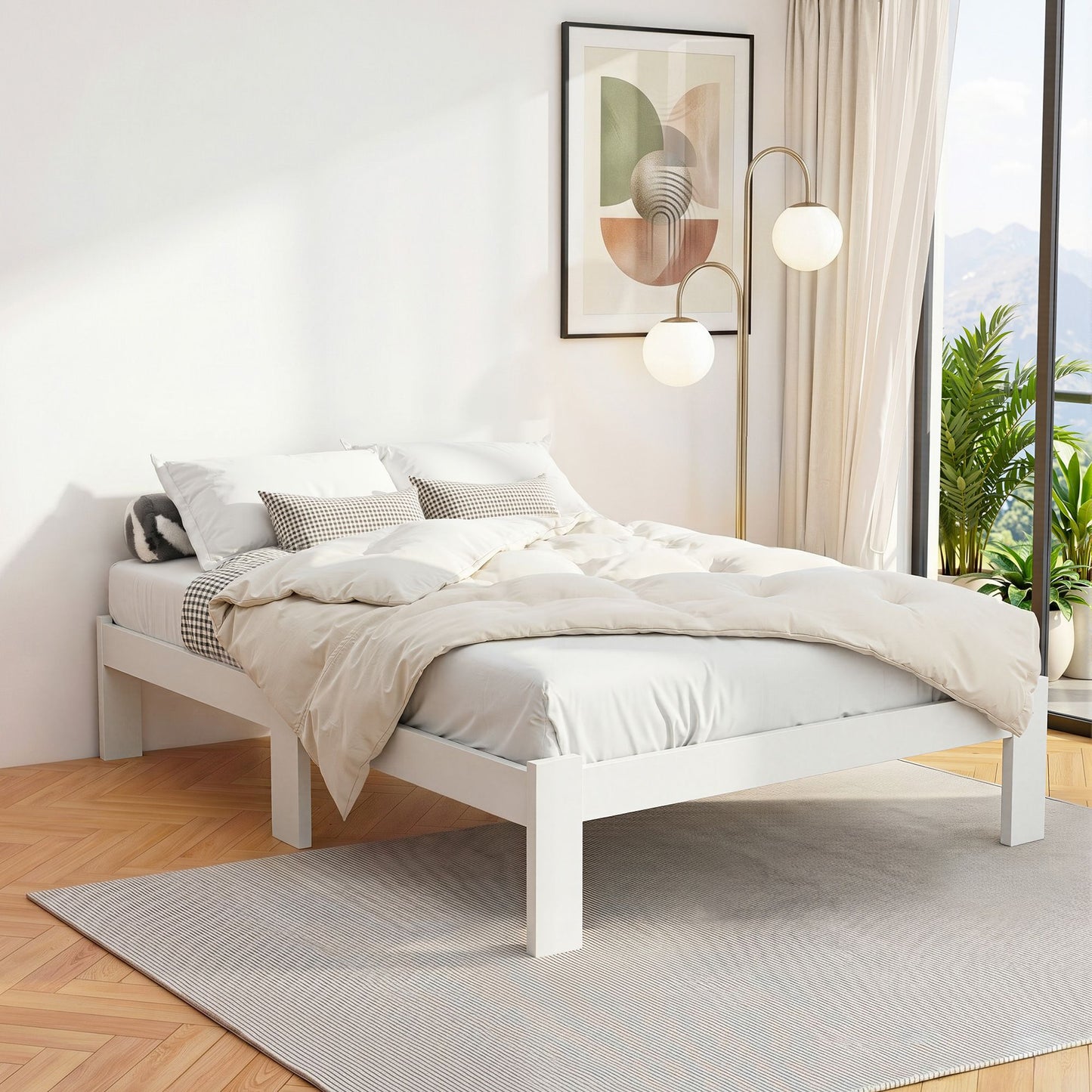 Artiss Bed Frame Double Size Wooden White JADE