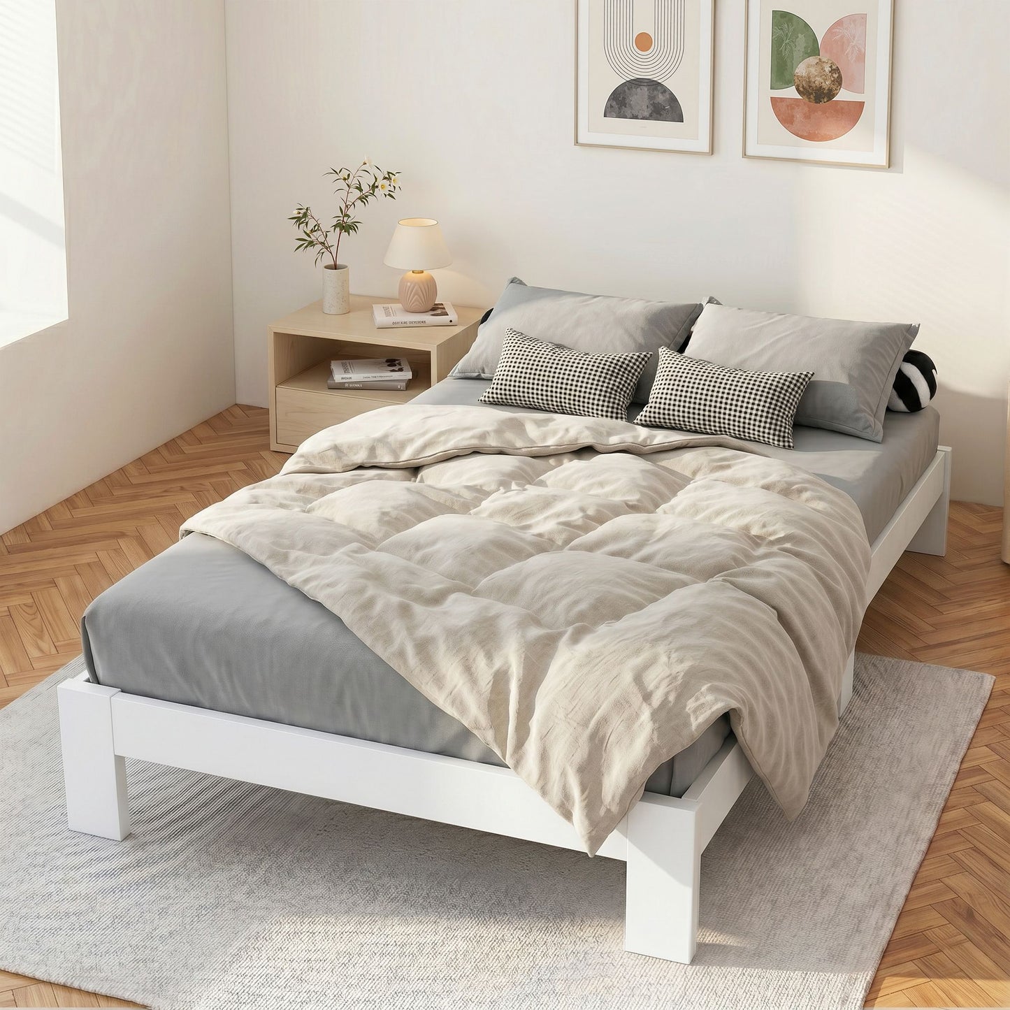Artiss Bed Frame Double Size Wooden White JADE