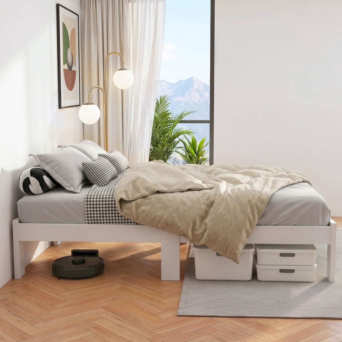 Artiss Bed Frame Queen Size Wooden White JADE