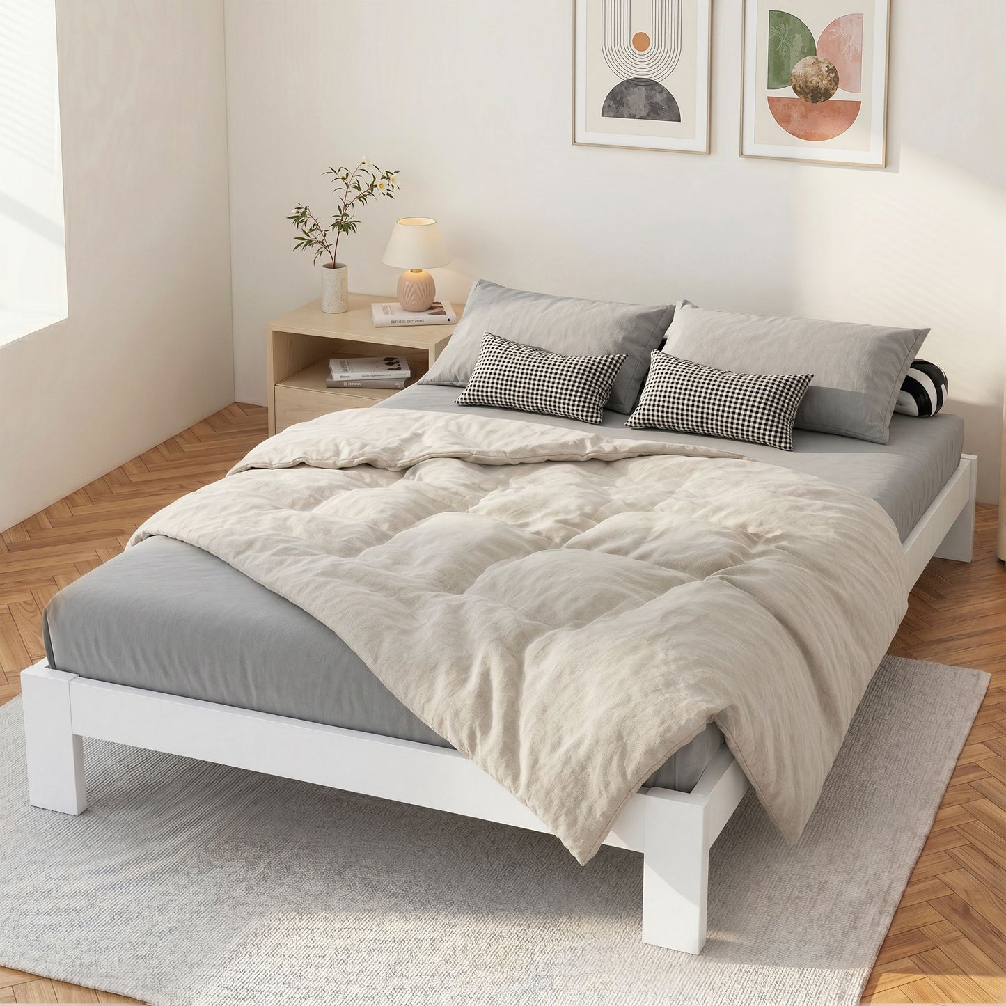 Artiss Bed Frame Queen Size Wooden White JADE